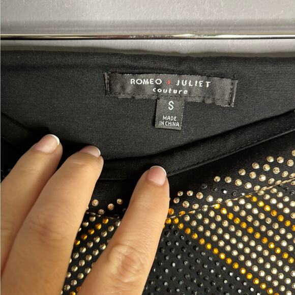 Romeo & Juliet Couture Black Gold and Silver Studded Mini Skirt Side Zipper Sm - Picture 4 of 6